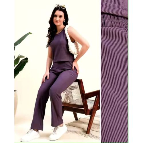 Ladies Purple Cotton Linen Co-Ord Set
