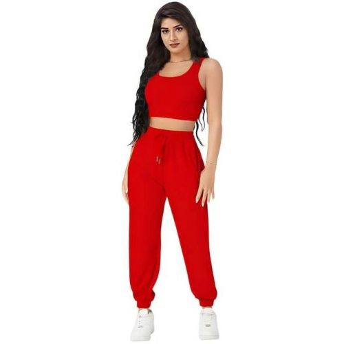 Ladies Red Crop Top & Joggers Set