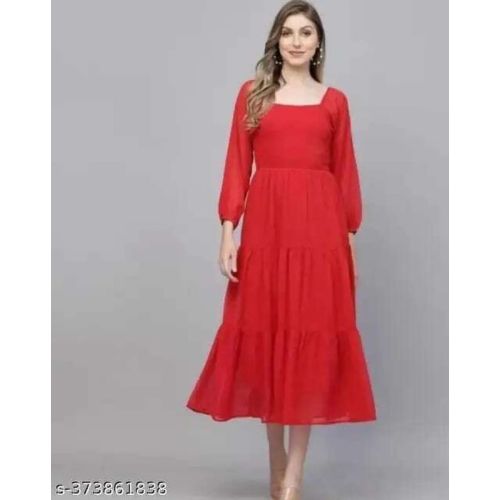Ladies Red Georgette Long Dress