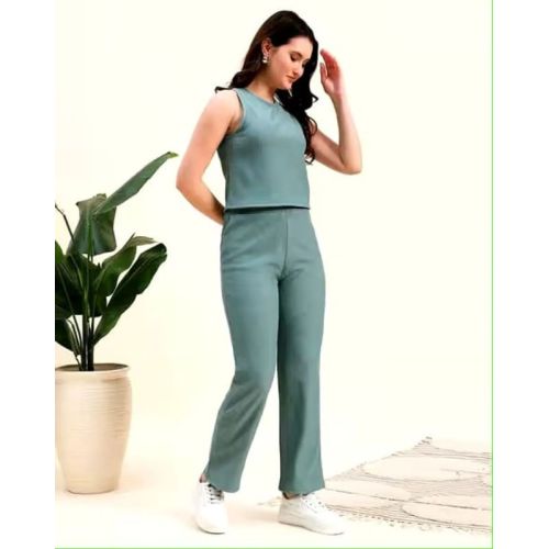 Ladies Sea Green Cotton Linen Co-Ord Set