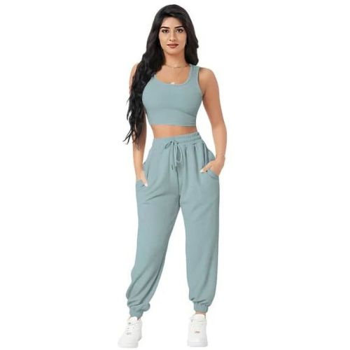 Ladies Sea Green Crop Top & Joggers Set
