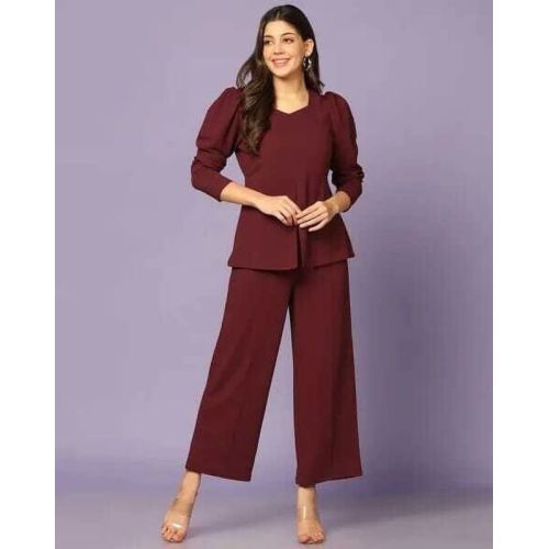 Ladies Wine Poly Cotton Co-Ord Set
