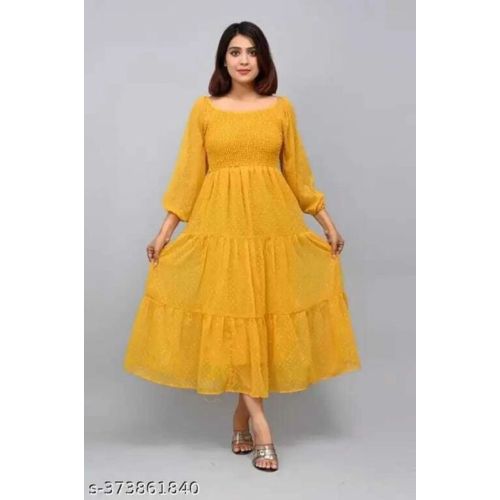 Ladies Yellow Georgette Long Dress