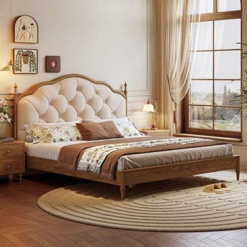 Elegant Tufted Headboard Bed Frame