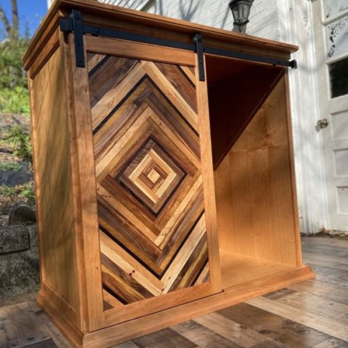 Handcrafted Wood Storage Cabinet with Barn Door