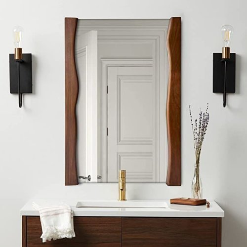 Modern Walnut Wood Wavy Frame Wall Mirror