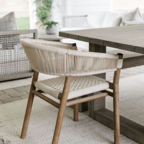 Woven Rope and Teak Wood Outdoor Dining Armchair