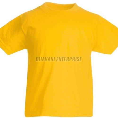 Mens Cotton Plain Yellow Round Neck T-shirt