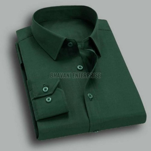 Mens Solid Dark Green Formal Cotton Shirt