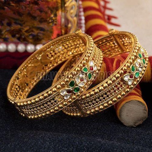 Traditional Gold Plated Kundan Meenakari Bangles Set OF 2 Pcs