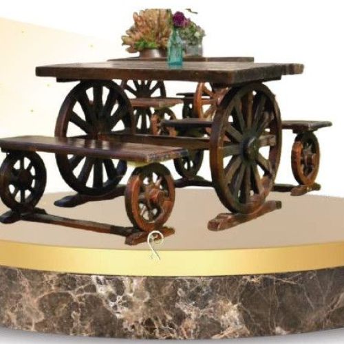 Wooden Tea Table with Two Wooden Bench