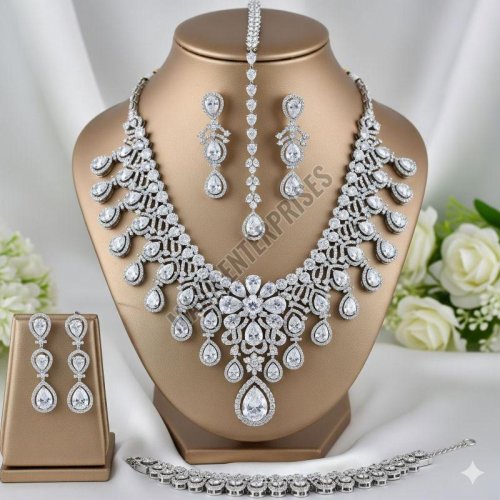 Bridal Artificial Diamond Necklace Set with Cz Stones