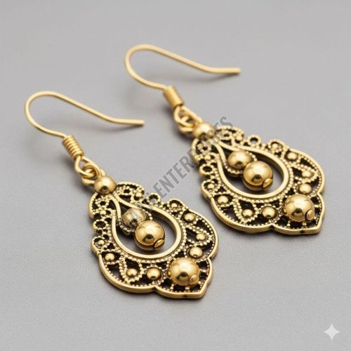 Gold Plated Brass Dangle Earrings