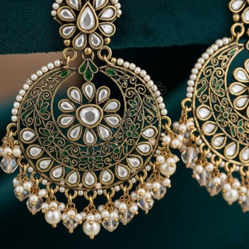 Kundan Style Brass Earrings