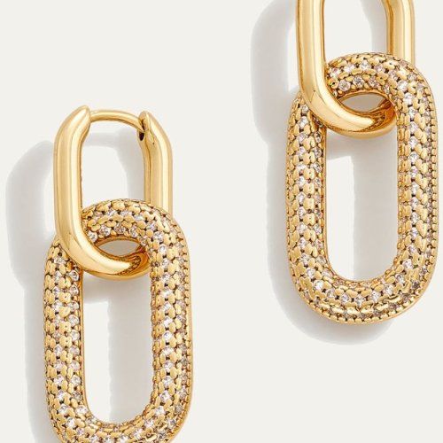 18K Gold Reversible Pav&AMP;eacute; Link Earrings, 3-in-1 Lab Grown Diamond Oval Hoop Earrings for Women
