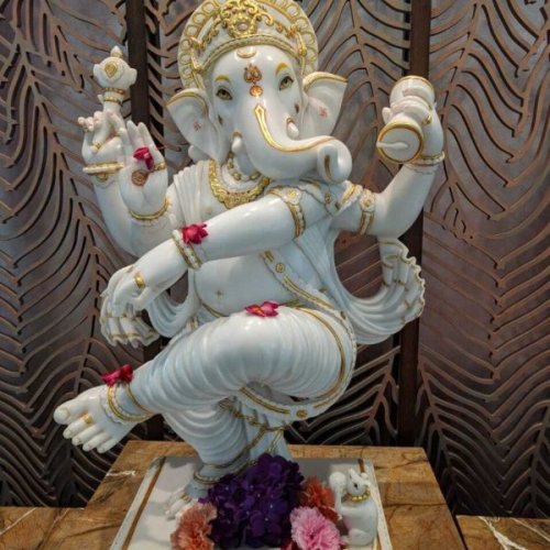 White Marble Dancing Ganesha Statue