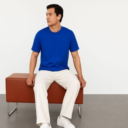Polyester Dot Knit Round Neck T Shirt