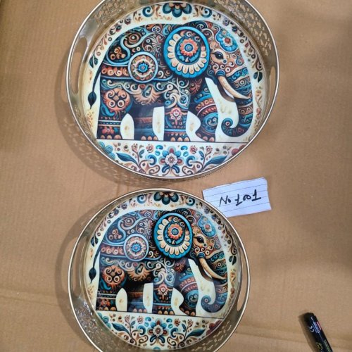 German Silver Pichwai Art Round Tray