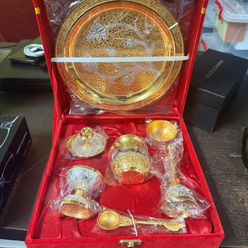 Golden Plated Brass Pooja Thali Set