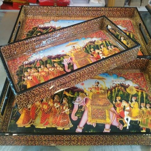 Hand Painted Rajasthani Art Rectangular Serving Tray