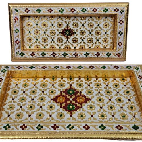 Handcrafted Wooden Meenakari Serving Tray Set