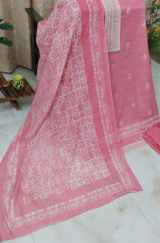 Cotton Linen Printed Unstitched Suit with Embroidery Patch Bottom Cotton Rayon Dupatta