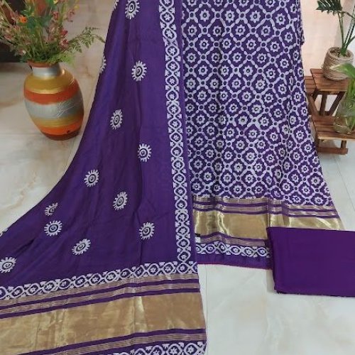 Gajji Pure Silk Printed with Zari Panel Bottom Rayon Unstitched Suit