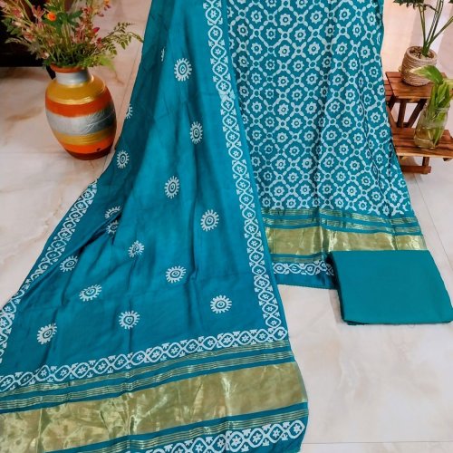 Gajji Silk Printed with Zari Panel Bottom Rayon Unstitched Suits