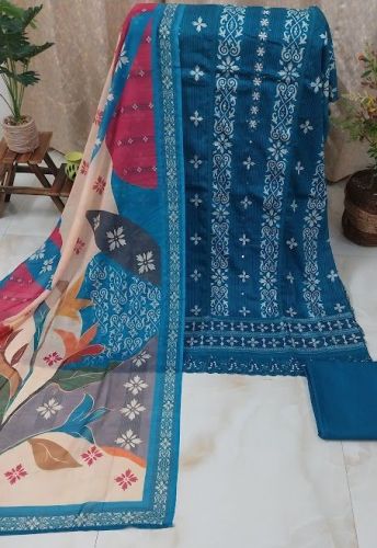 Glace Cotton Printed Bottom Cotton Rayon Dupatta Unstitched Suit