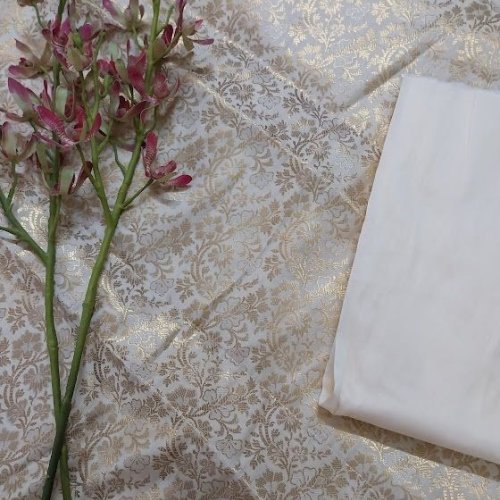 Ivory Brocade Silk Woven Unstitched Co-ord Sets Fabric