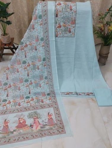 Muga Cotton Print Unstitched Suit with Madhubani Print Bottom Pure Cotton Dupatta