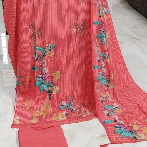 Pure Muslin Digital Printed with Lace Work Unstitched Suit