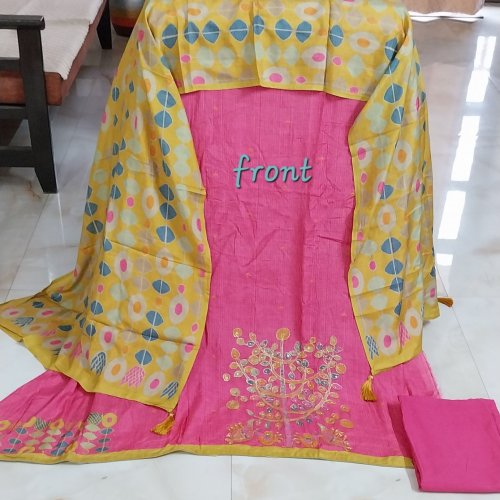 Pure Muslin Silk Digital Printed with Zari Embroidery Unstitched Suit
