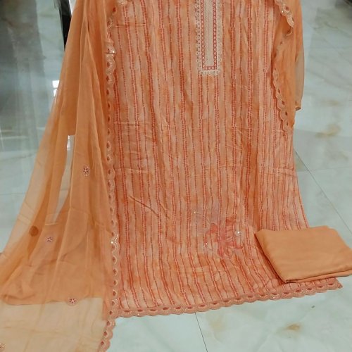 Pure Muslin Silk Embroidered Digital Printed Unstitched Suit with Bottom Pure Shantoon  Dupatta