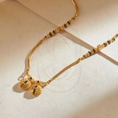 22K Traditional Black Bead Chain with Twin Floral Motif Gold Mangalsutra