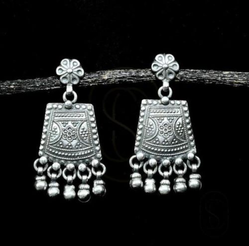 Oxidized Silver Drop Earring