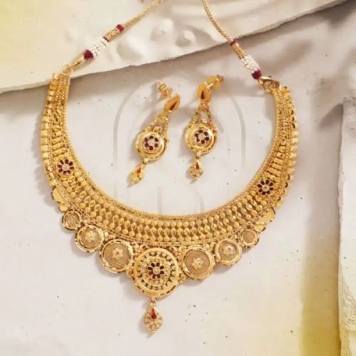 Traditional High Neck Gold Necklace Set