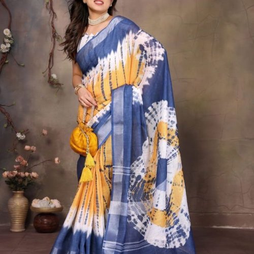 Beautiful Digital Print Cotton Linen Sare