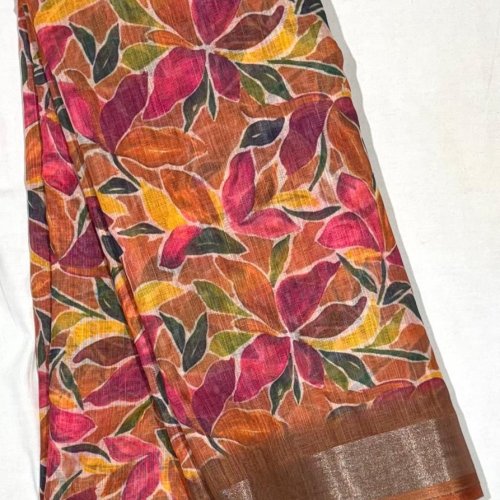Daily Wear Digital Print Cotton Linen Saree