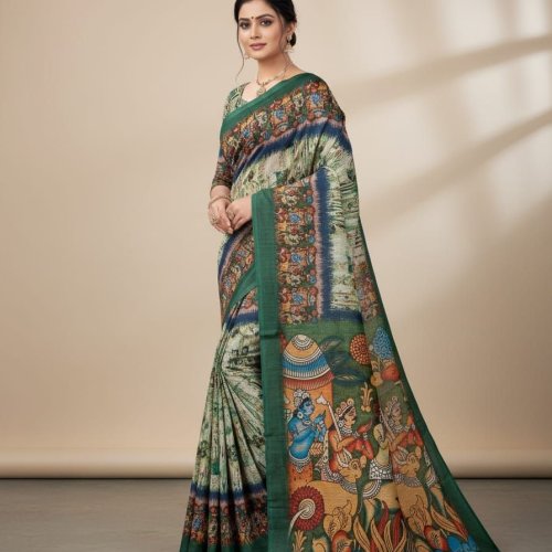 Designer Digital Print Cotton Linen Saree