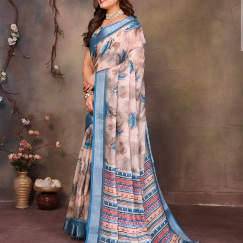 Festive Wear Digital Print Cotton Linen Saree