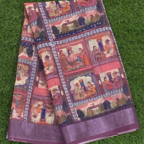 Multicolor Digital Print Cotton Linen Saree