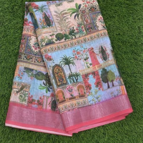 Party Wear Digital Print Cotton Linen Saree