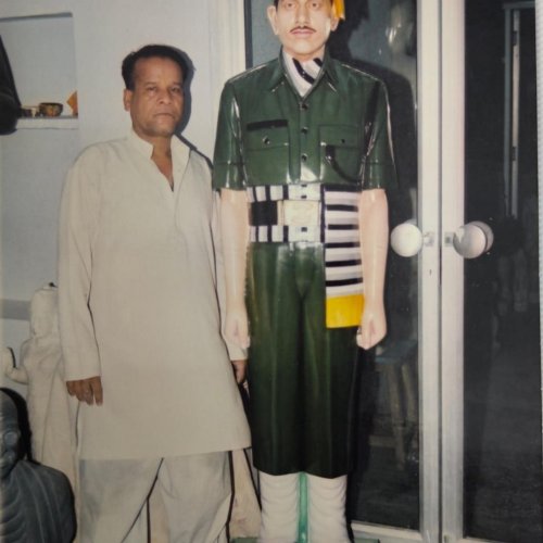 White Marble Standing Sainik Statue