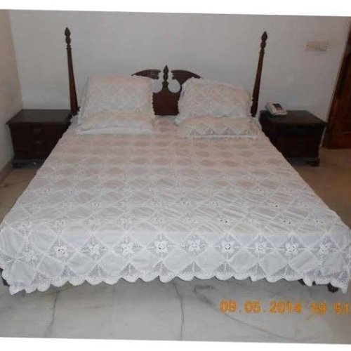 90x108 Inch Linen Lace White Bed Cover