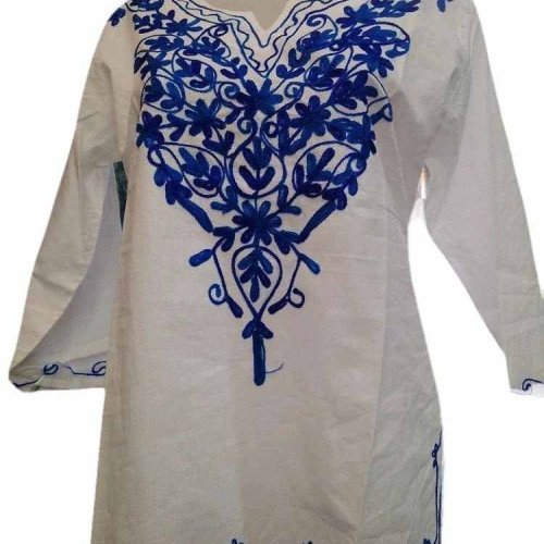 White Cotton Embroidered Women Kurti