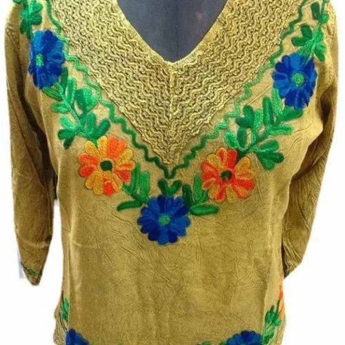 Yellow Rayon Ladies Embroidered Kurti
