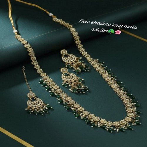 Elegant Shadow Long Mala Set with Maroon Drops