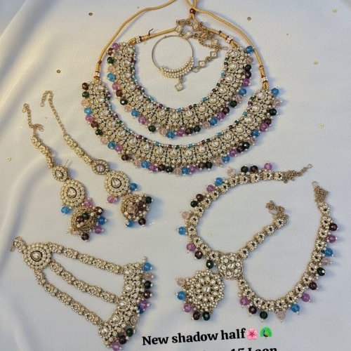 Sedo Mehndi Polish Bridal Jewelry Combo Set 15 | Choker Necklace, Nath, Matha Patti &AMP; Earrings Whole