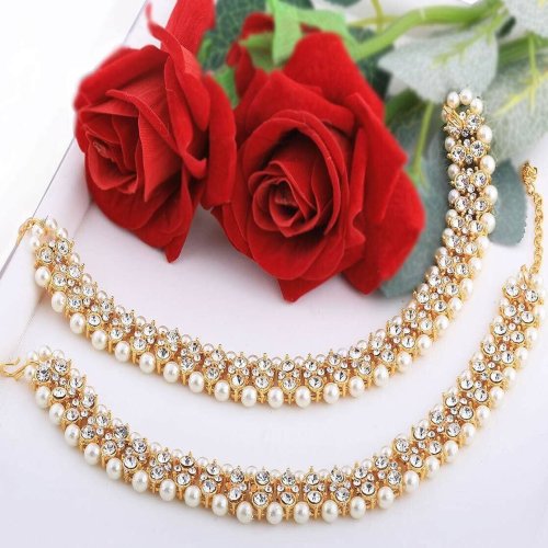 Traditional Kundan Pearl Anklet Payal Pair for Women | Gold Plated Bridal &AMP; Festive Jewellery